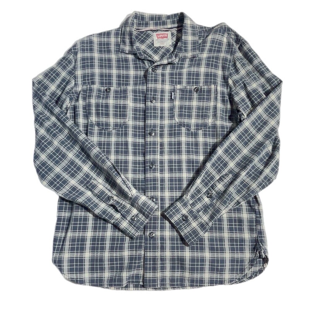 Levi's gray plaid long-sleeve flannel shirt Men’s Size Large 100% Cotton